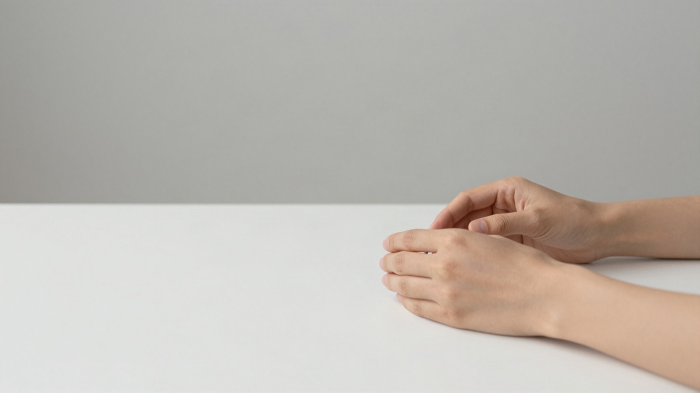 Generated video frame: an object held to camera mid-explanation