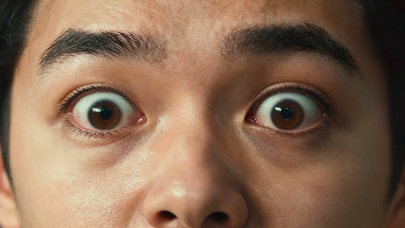 Generated video frame: a direct-address opening line to camera